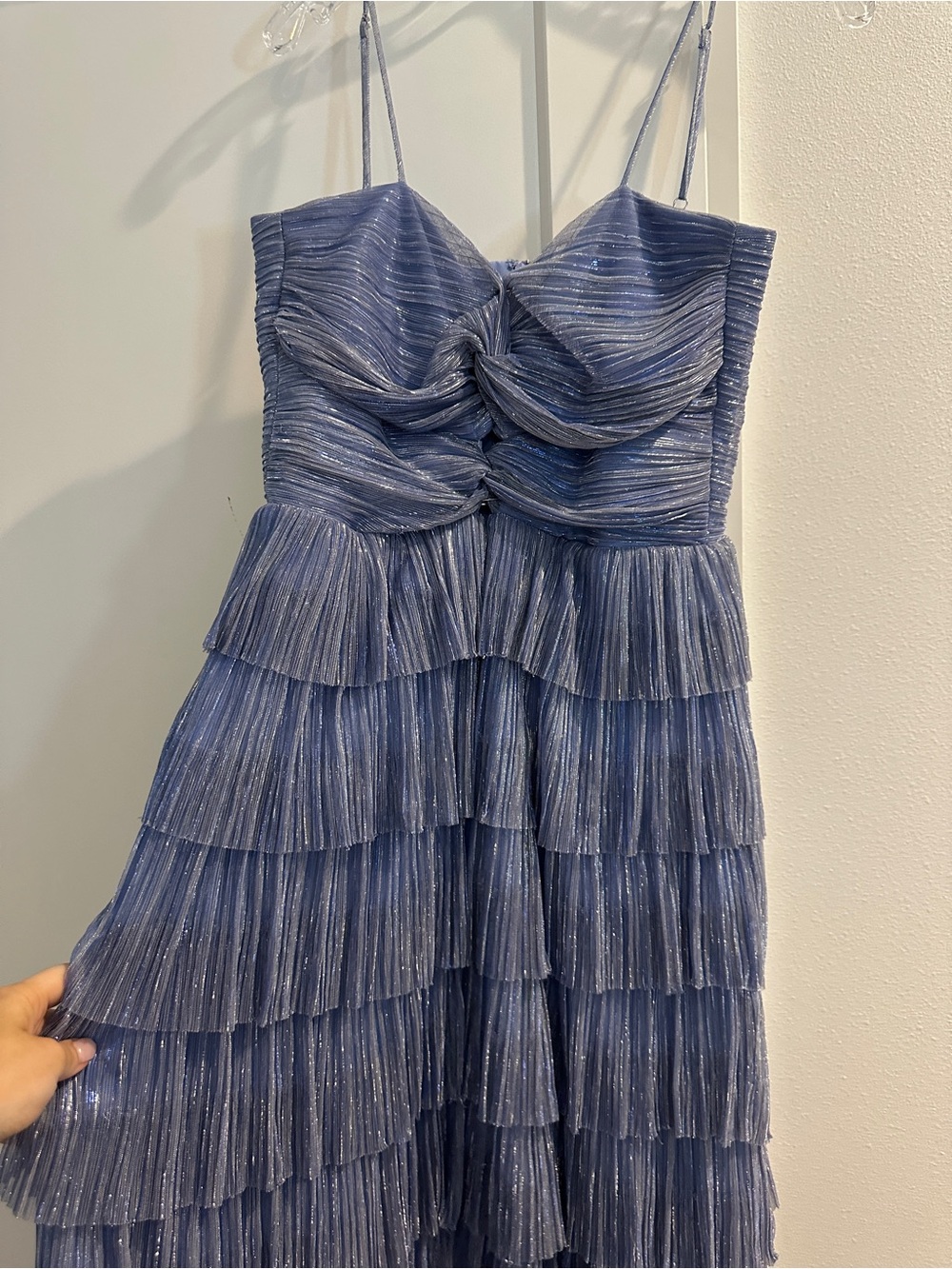 Gianni Bini Grace Metallic Plisse Sweetheart Neck cut-out tiered dress - Picture 2 of 8